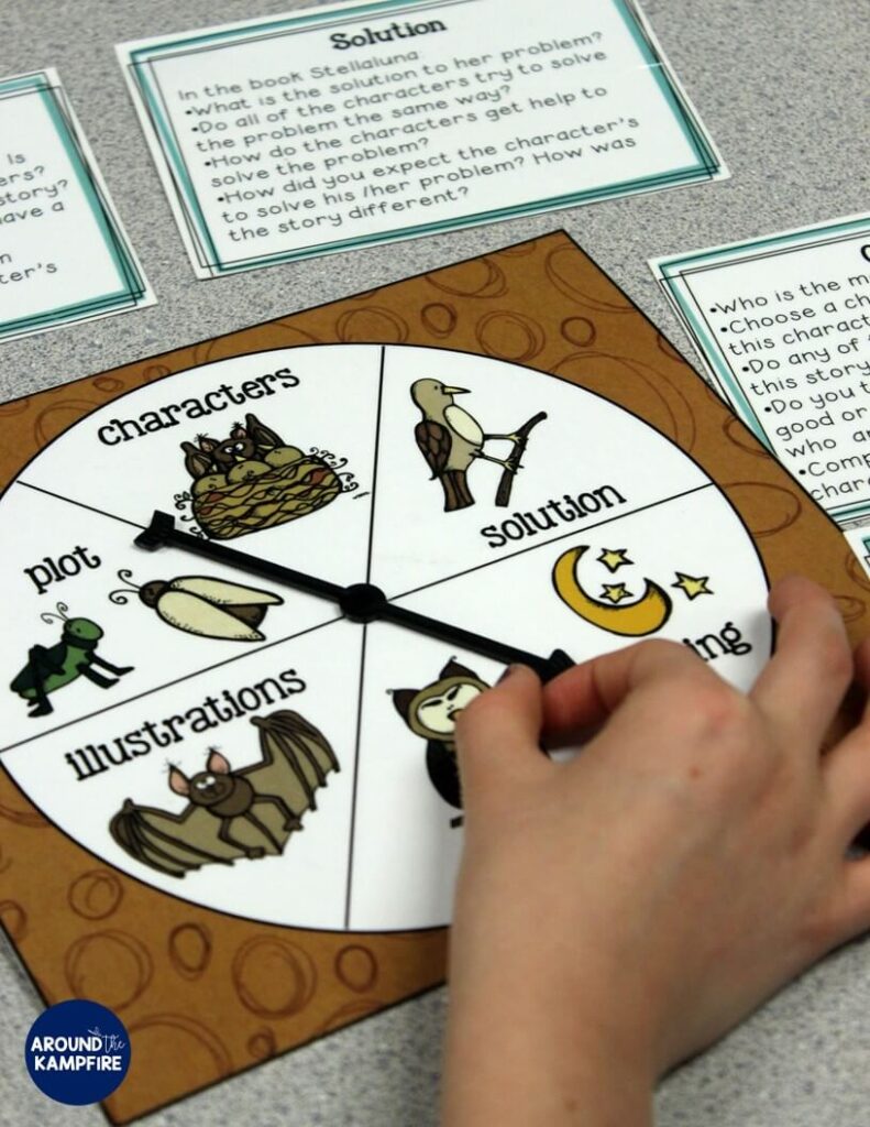 Stellaluna teaching activities- Critical thinking task cards for working with story elements. Perfect for a literacy center.
