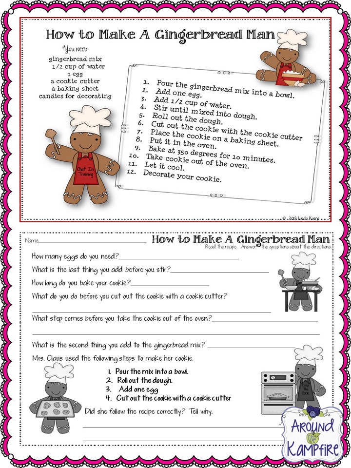 FREE How to make a gingerbread man following directions printable. 5 Days of Freebies from AroundtheKampfire.com