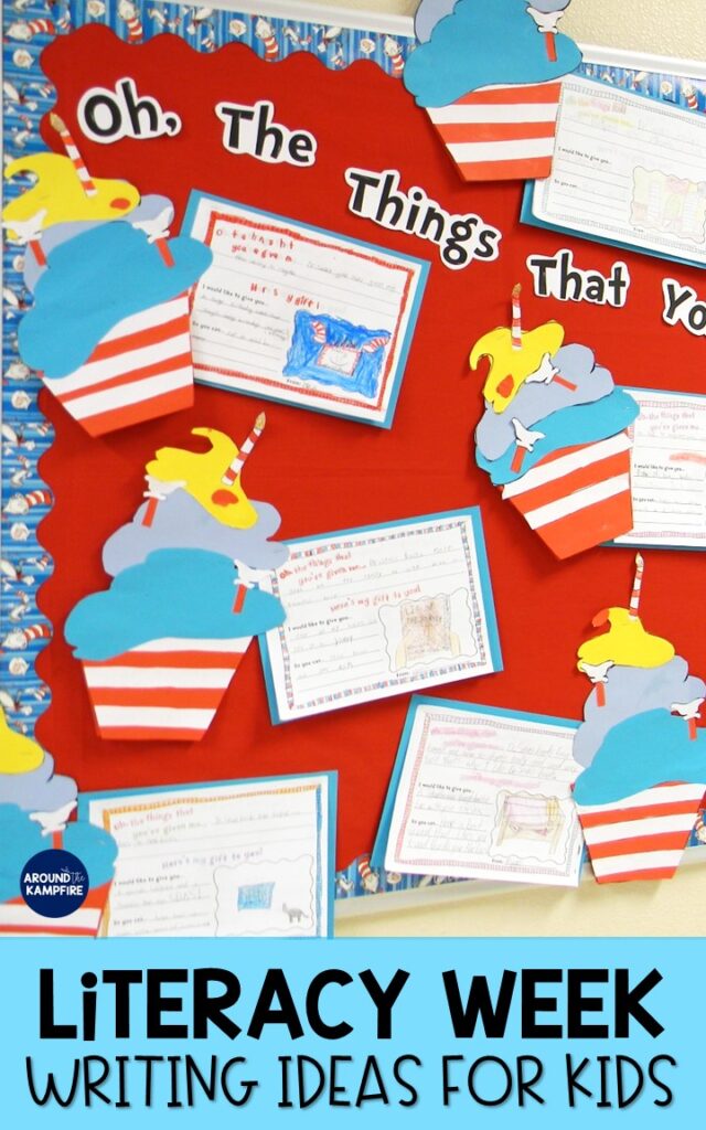 Literacy week ideas- Dr. Seuss themed writing activities, door decorations, and bulletin board ideas for Read Across America and Dr. Seuss week.