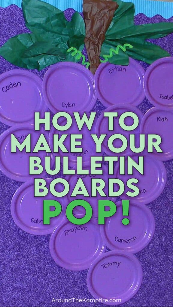 classroom bulletin board with grapes made with purple paper plates