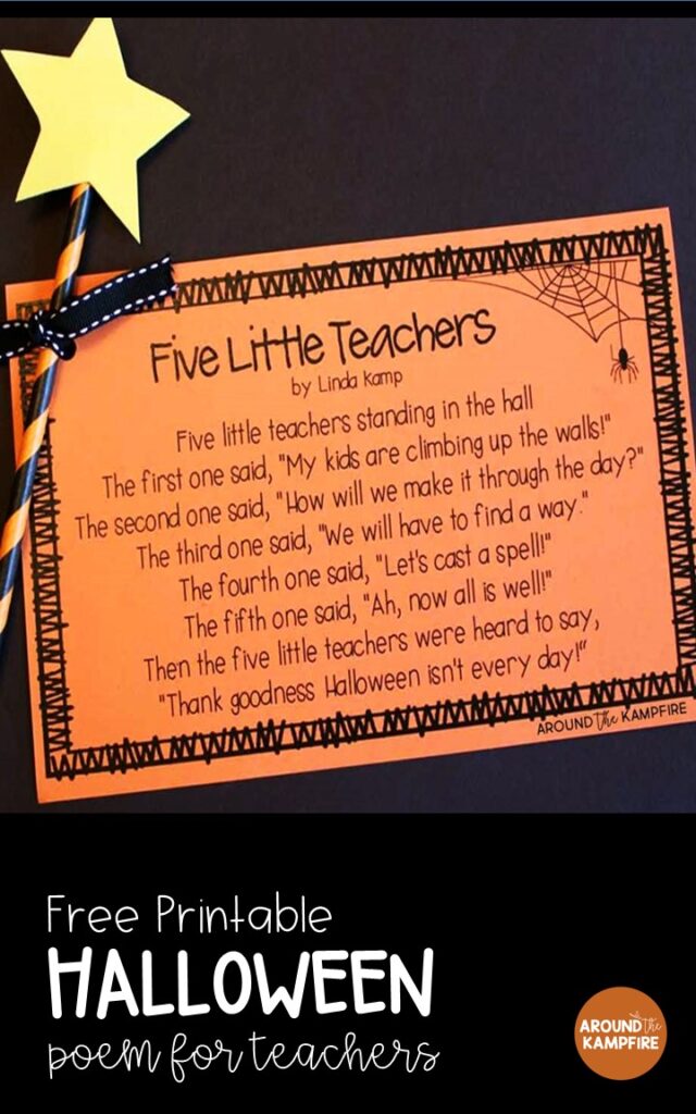 5 Little Teachers Halloween poem-I love this adorable poem for teachers! It's a free download in this post .