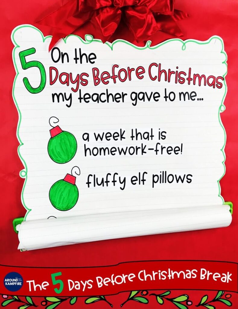 5 days before christmas break countdown anchor chart student gifts