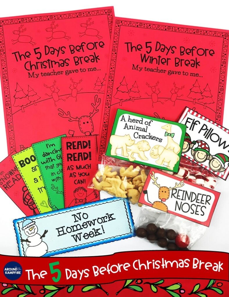 Last week before Christmas break ideas for simple student gifts with matching activities. Students use the treats to do the tasks! #classroom #schoolchristmasideas #studentchristmasgifts
