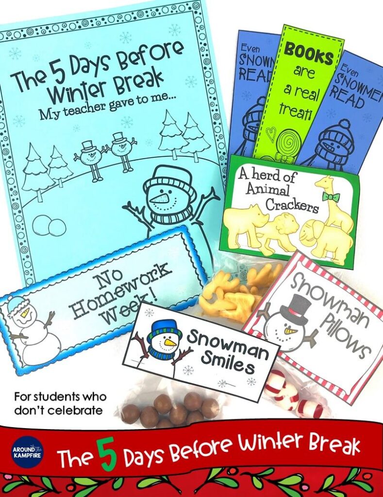 Last week before Christmas break ideas for simple student gifts with matching activities. Students use the treats to do the tasks! #classroom #schoolchristmasideas #studentchristmasgifts