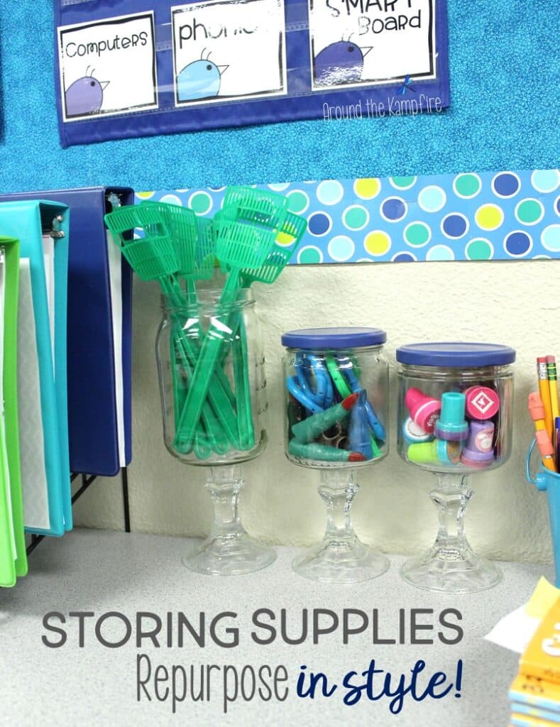 Apothecary jars for the classroom-Supply storage with repurposed glass or plastic jars