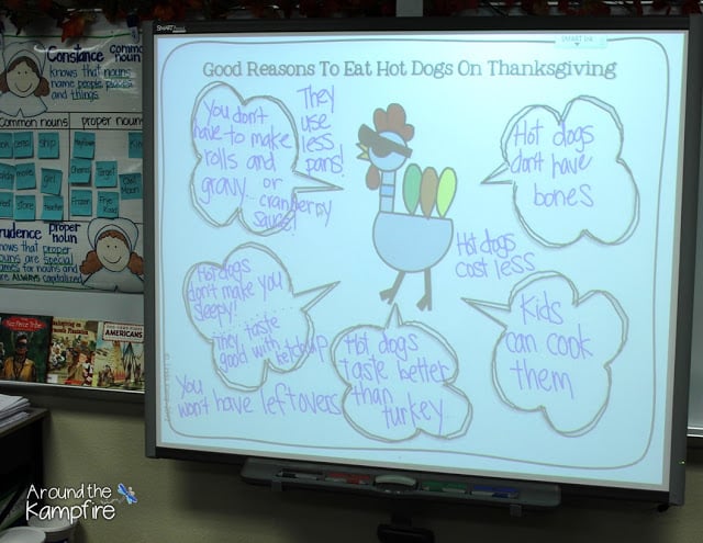 Brainstorming good reasons to eat hot dogs on Thanksgiving!