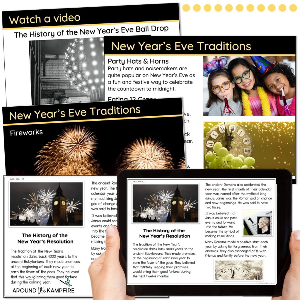 digital virtual New Years activities for the classroom on tablet