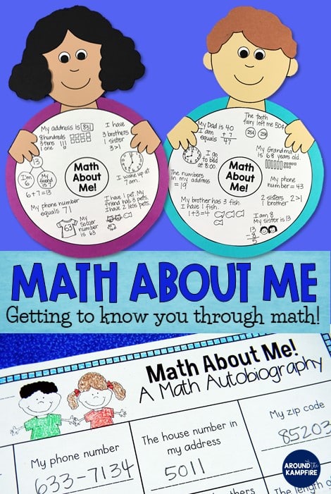 All About Me Math Craft- Getting to know you through math! Are you looking for something a little different for back to school or your family math night? This all about me math craft is a fun way for kids to describe themselves using math. Includes a parent letter and math autobiography page that is ideal for 1st, 2nd, 3rd, and 4th grade students. #allaboutme #backtoschool #mathaboutme #mathcraft