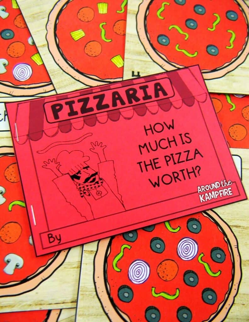100th day math activities for 2nd-3rd grade. Students add the values of the ingredients to find the total value of the whole pizza!
