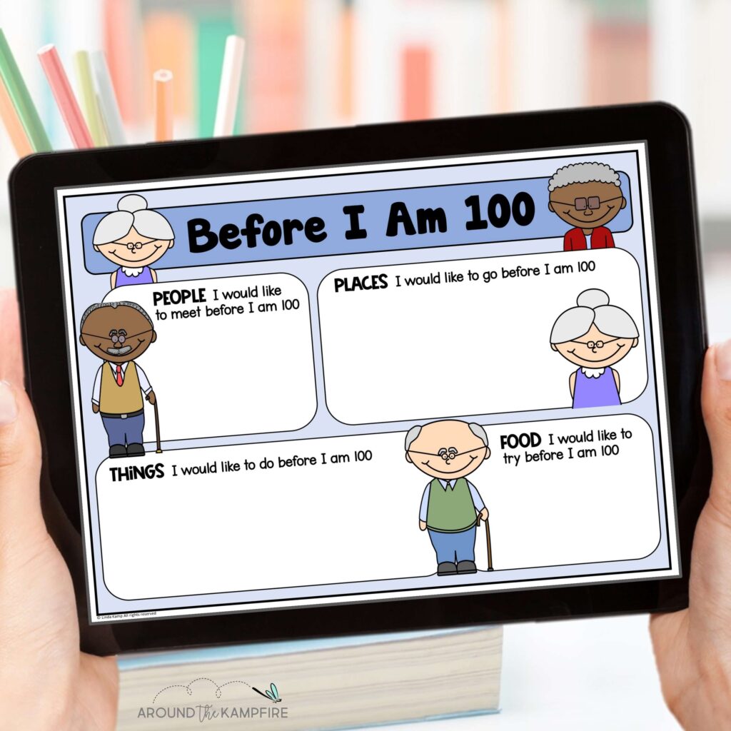 digital 100th day of school activity on tablet
