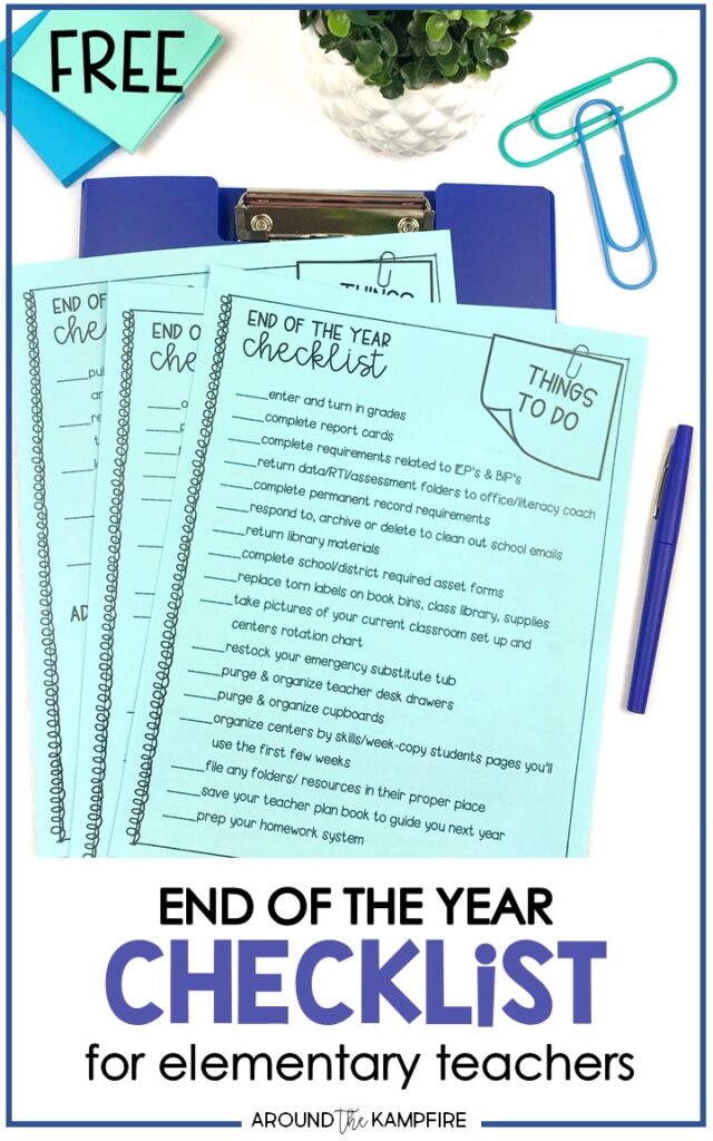 Free end of the year checklist for teachers