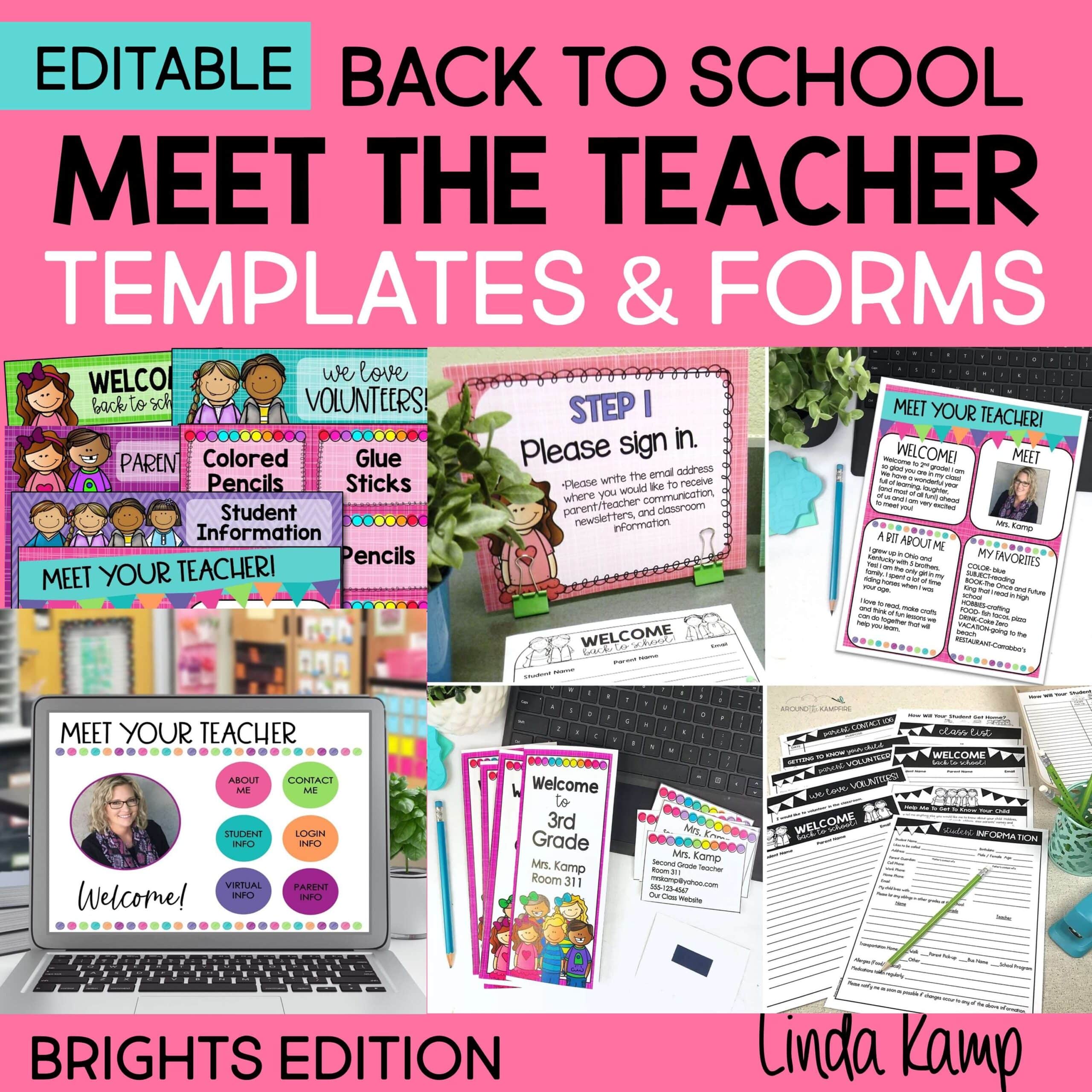 Meet the teacher bright templates and resources.