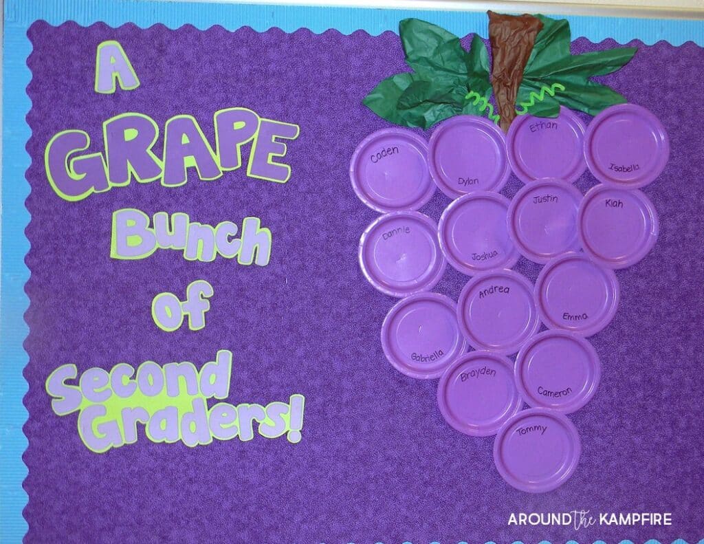 Back to school bulletin board idea: A grape bunch of second graders! 