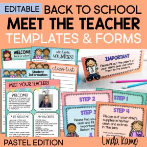 Meet the Teacher templates and forms in pastels