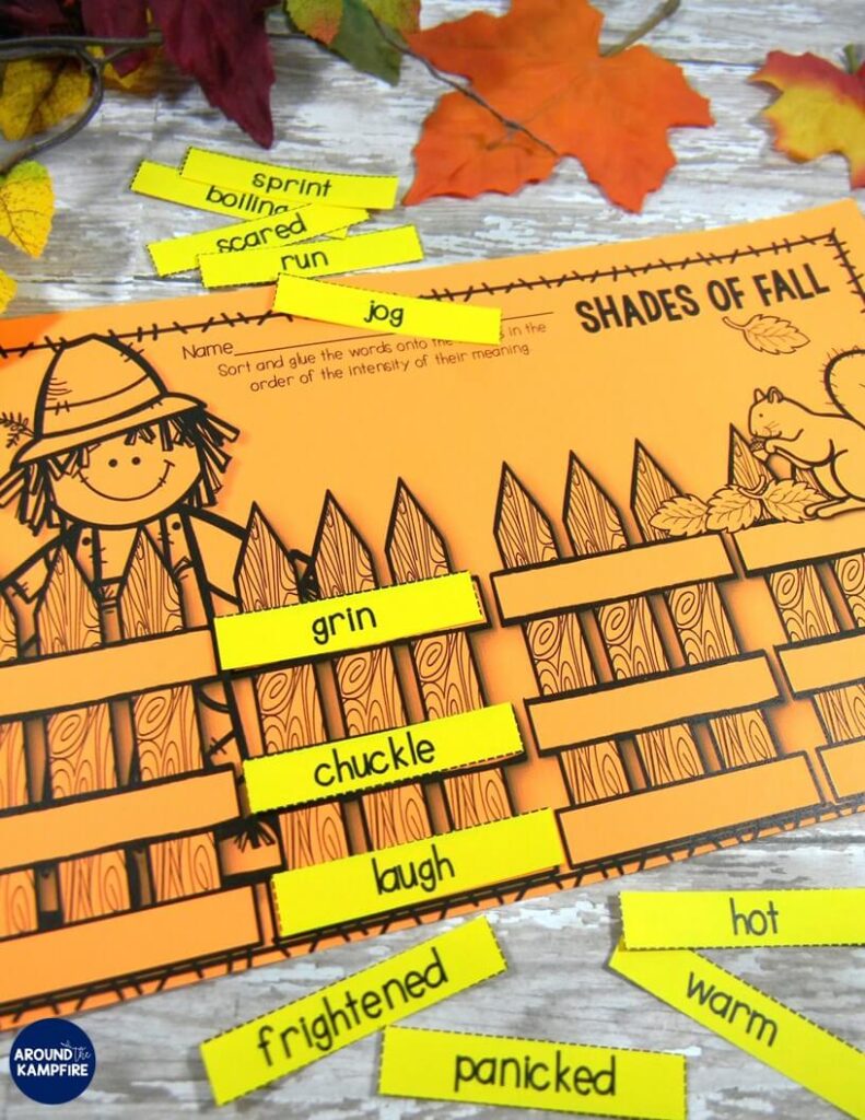 Free shades of meaning Fall vocabulary activities
