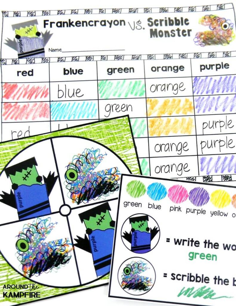 Kindergarten writing color words activities