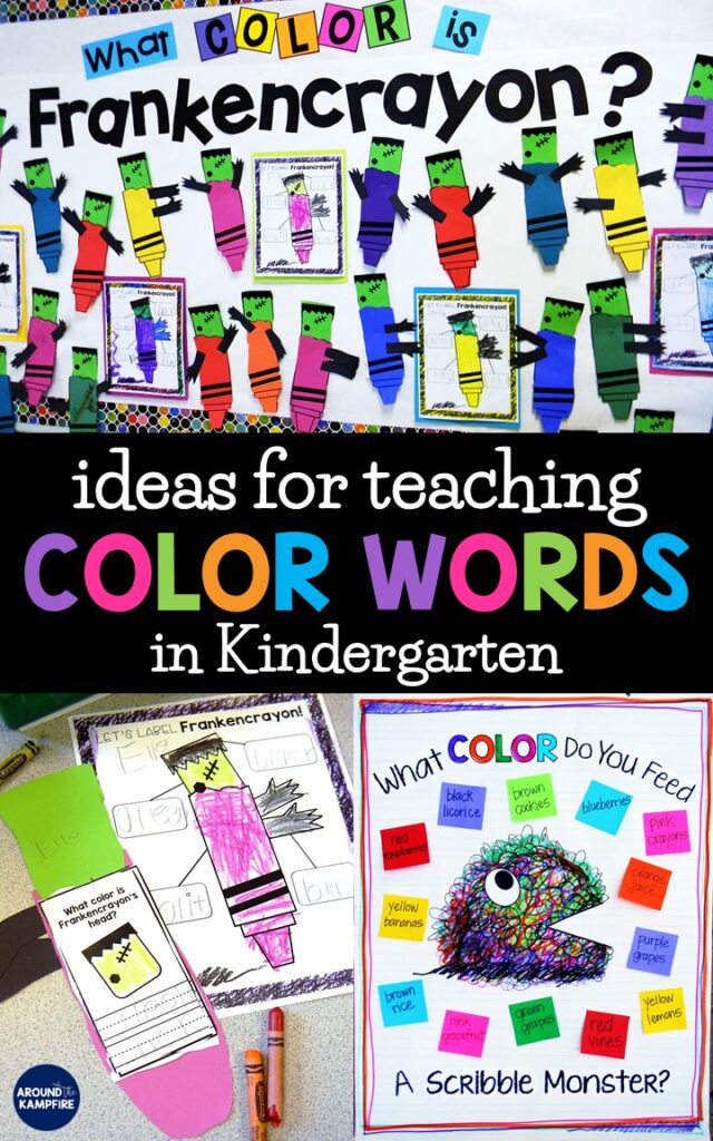 color words bulletin board, halloween craft and anchor chart