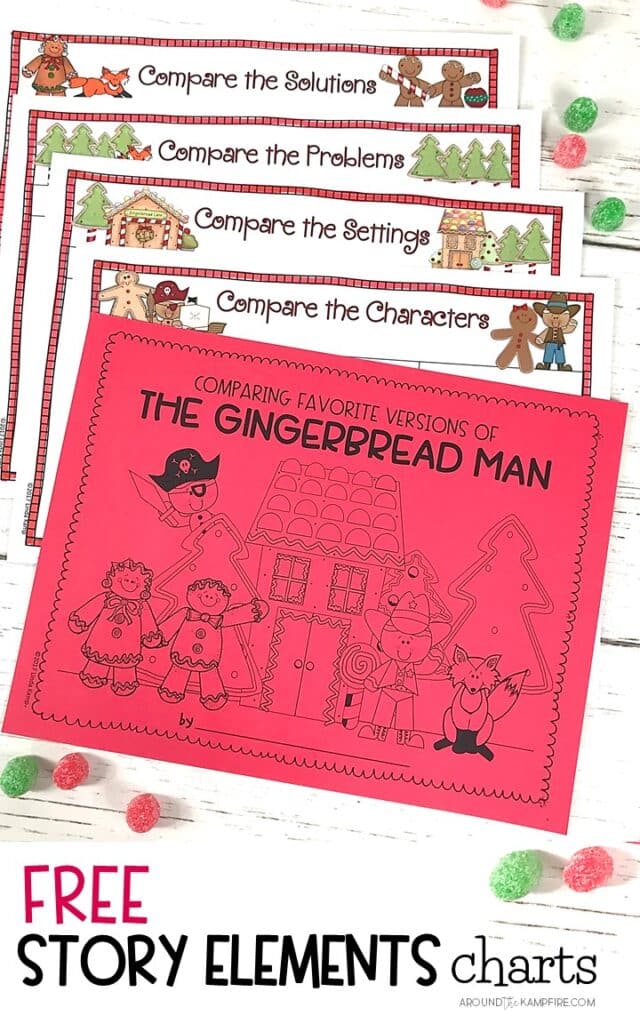 FREE Story elements charts for comparing favorite versions of The Gingerbread Man. This student booklet is a great addition to your gingerbread activities, Christmas activities, and December reading lessons. A fun teaching idea for 1st, 2nd, and 3rd graders to compare characters, settings, and problems & solutions for their favorite books. Ideal for first, second, and third grade classroom teachers and homeschool parents.