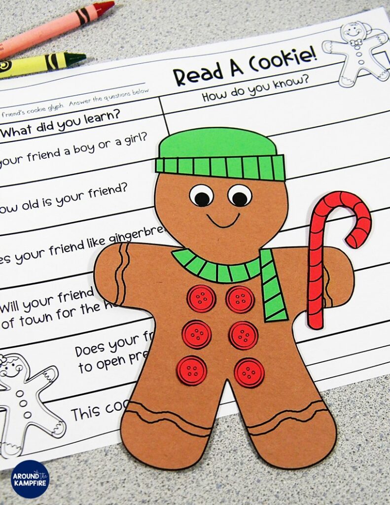 Gingerbread man data and graphing ideas for Kindergarten, 1st and 2nd grade teachers. Making gingerbread man glyphs then taking one “bite” and graphing the results is such a fun and high engagement December math activity and a great addition to your Christmas activities.