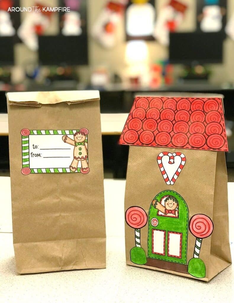 5 Simple ideas to help teachers survive the last week before Christmas or winter break! This easy gingerbread house paper bag craft is ideal for kids to wrap parent gifts. We used this with our 1st, 2nd, and 3rd grade and it made a great addition to all of our Christmas activities.
