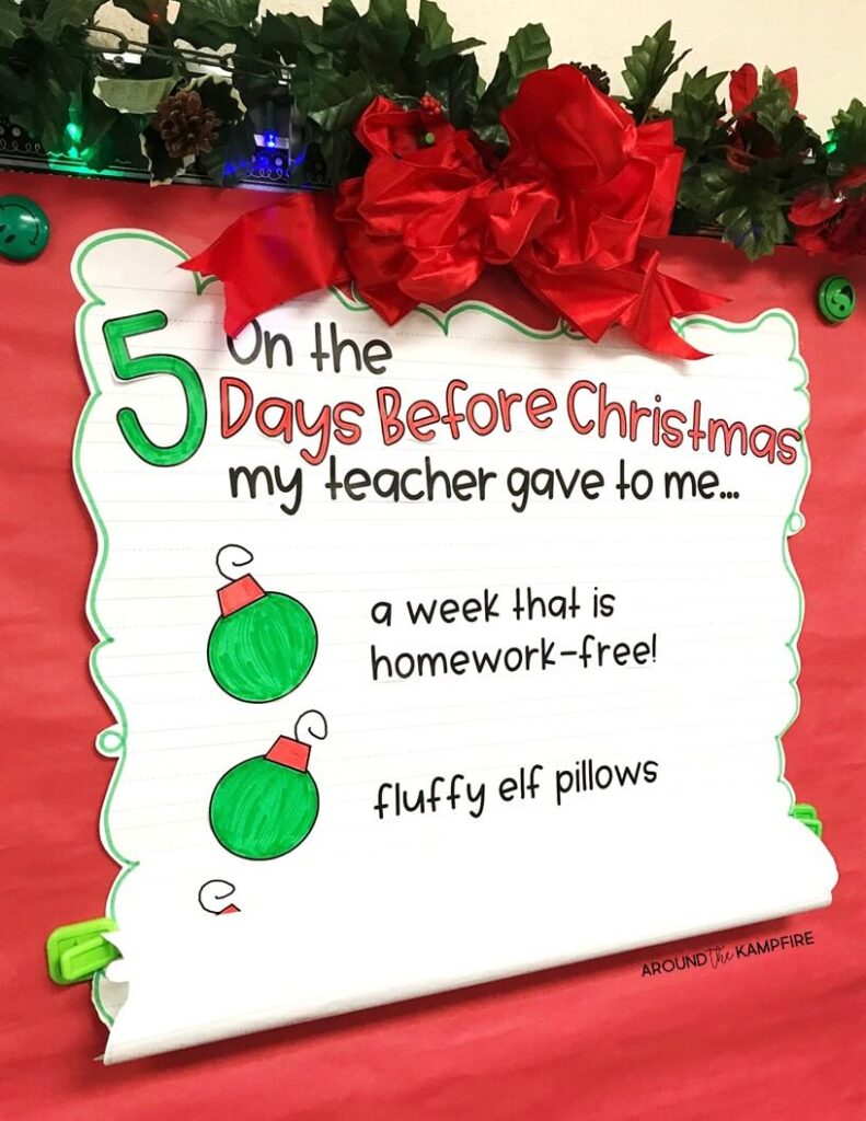 5 simple ideas and activities, with several free downloads, to help first, second, and third grade teachers survive the last week before Christmas or winter break. 5 ideas for the last 5 days to keep 1st, 2nd, and 3rd graders happy, engaged, and still learning! #christmascountdown #classroom #anchorchart