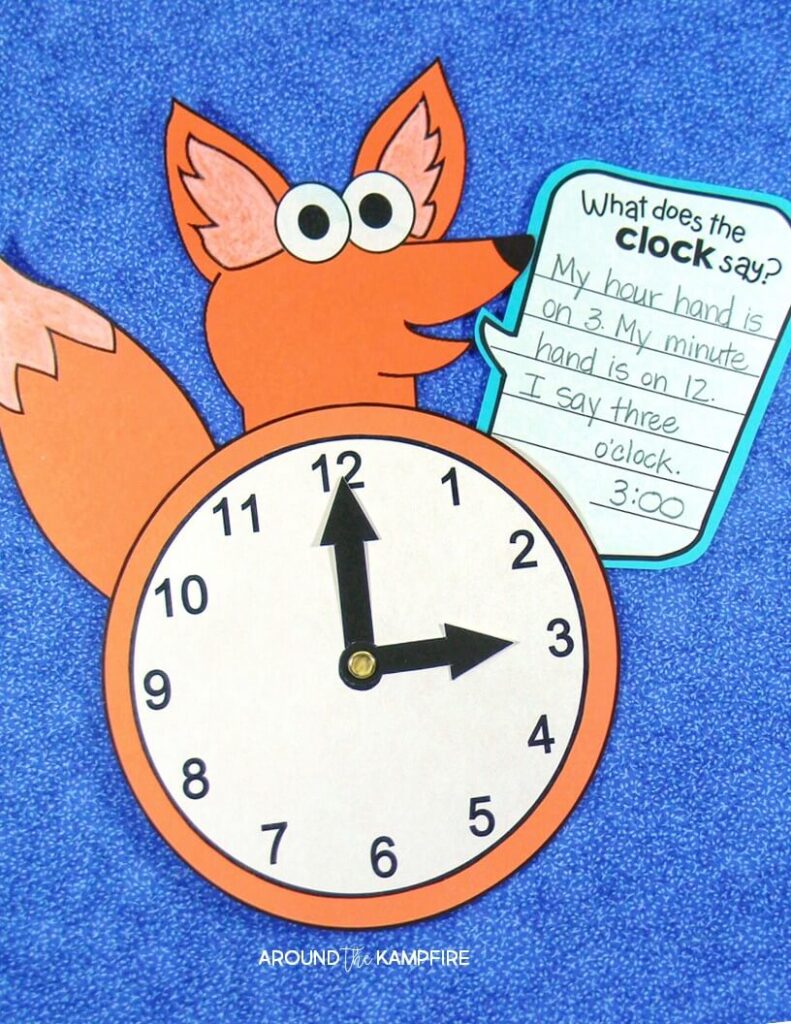 This “What does the clock say?” telling time craft gets kids writing about math and doubles as a practice clock. The fun, hands-on ideas and telling time activities in this post are for first, second, and even third graders and make teaching kids to tell time easy and fun! Be sure to download the free telling time game too!