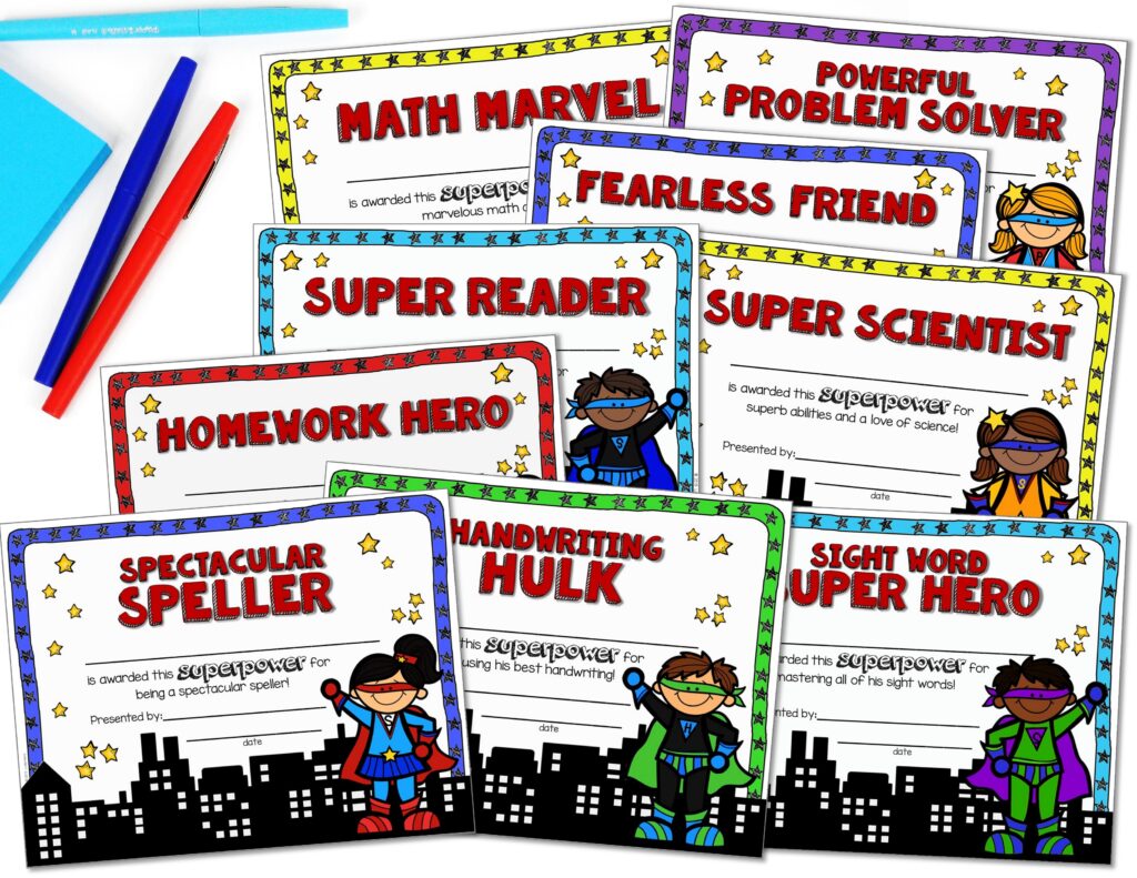 superhero theme end of the year student award certificate