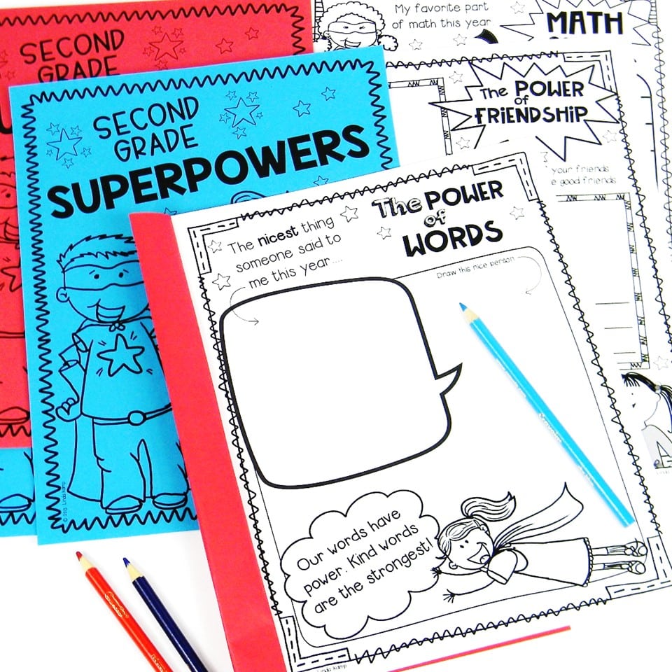 end of the year memory books for students in a superhero theme