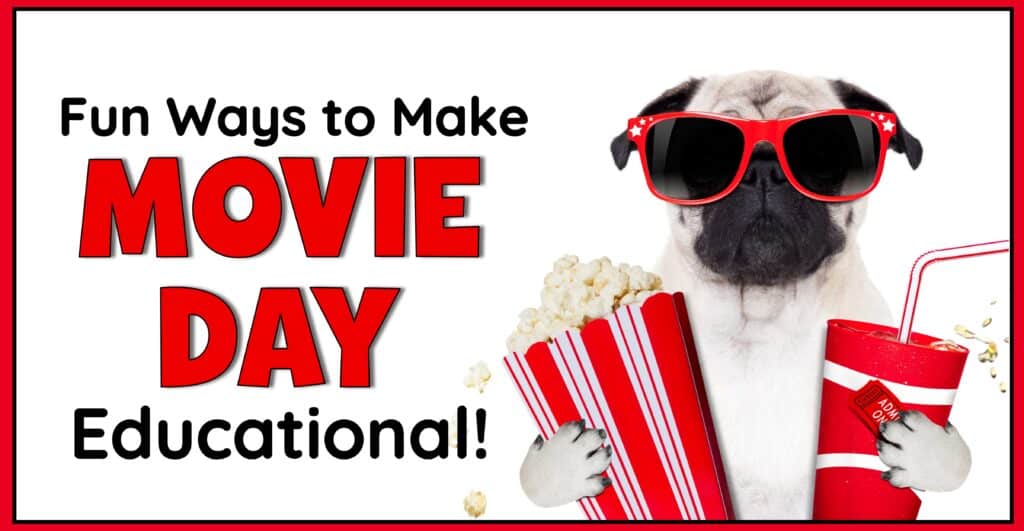 pug dog wearing red sunglasses and holding popcorn 