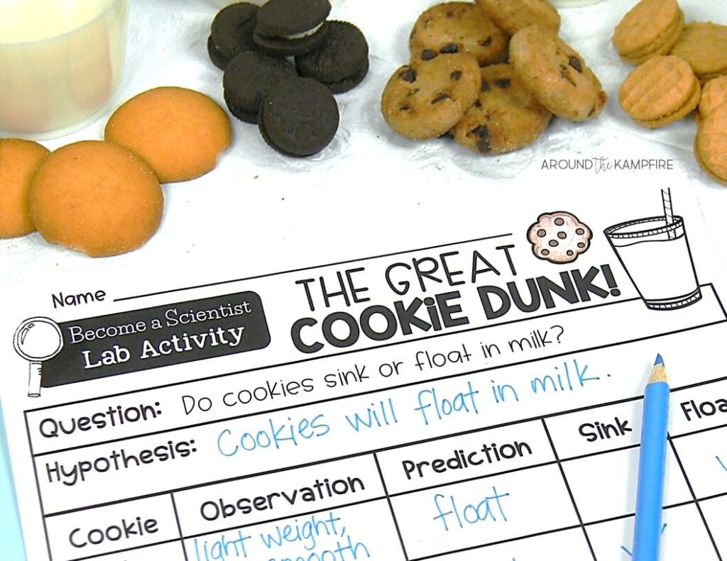 A simple and fun science experiment using milk and cookies to explore buoyancy. These are easy science activities for teaching the scientific method in a way that kids love! Read more about 2nd and 3rd grade science.