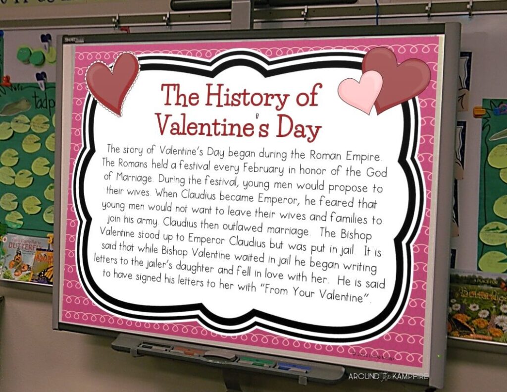 Valentines Day classroom party ideas thast make it educational-Teach the history of Valentine's Day.