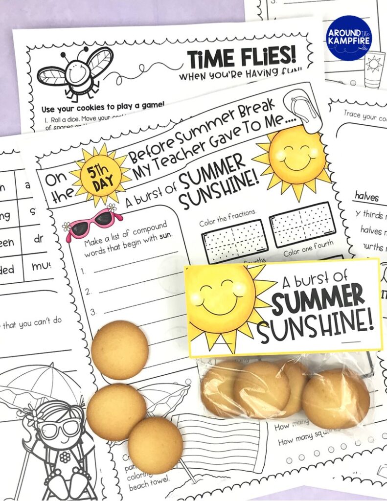 End of the year activity page with student gift of cookies