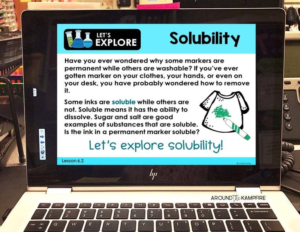 Sharpie science solubility experiment lesson on laptop