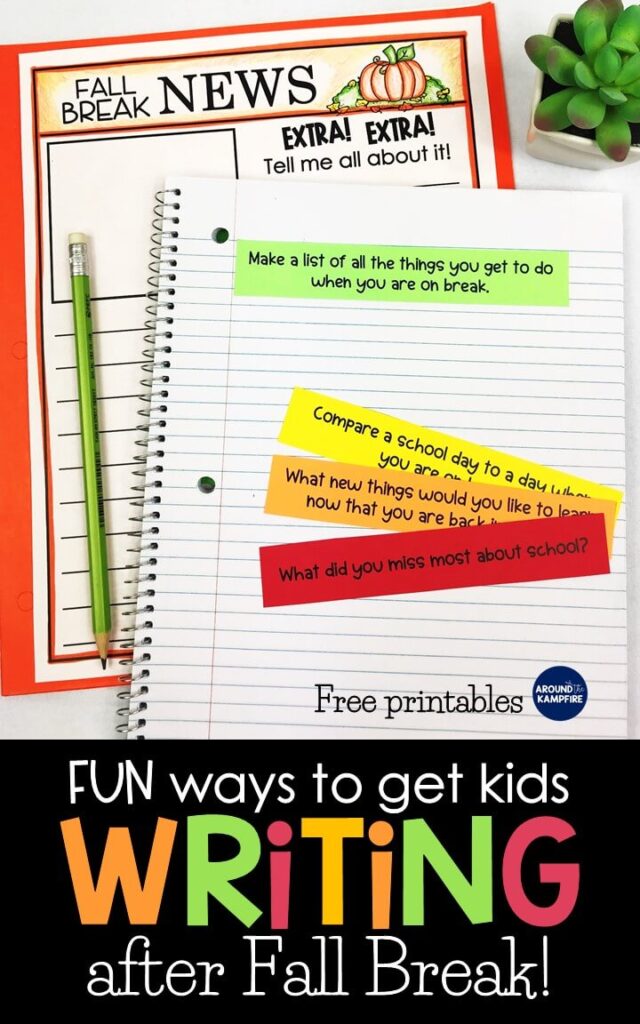 Fun ways to get kids writing after Fall break. Free fall writing activity and journal prompts.