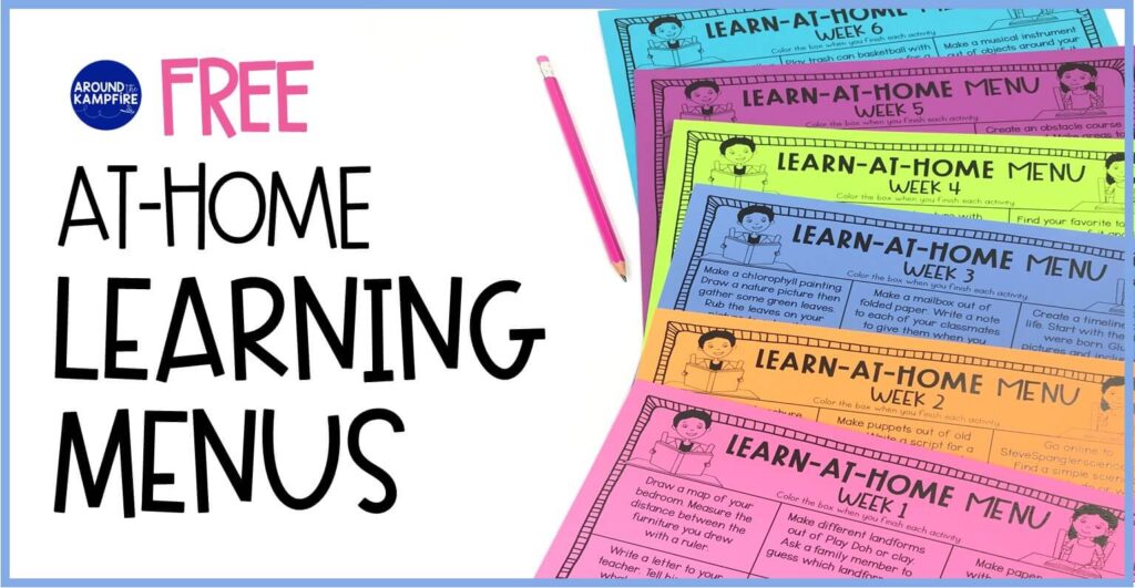 Free at-home learning menus that don't need devices