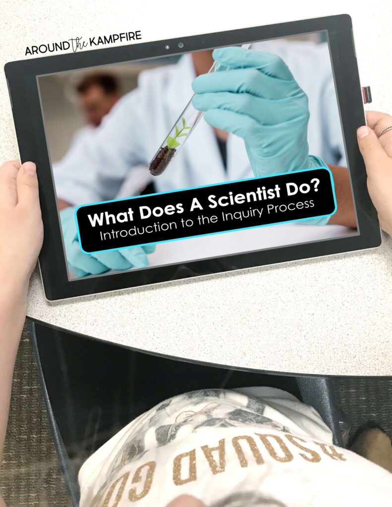 boy with science lesson on tablet