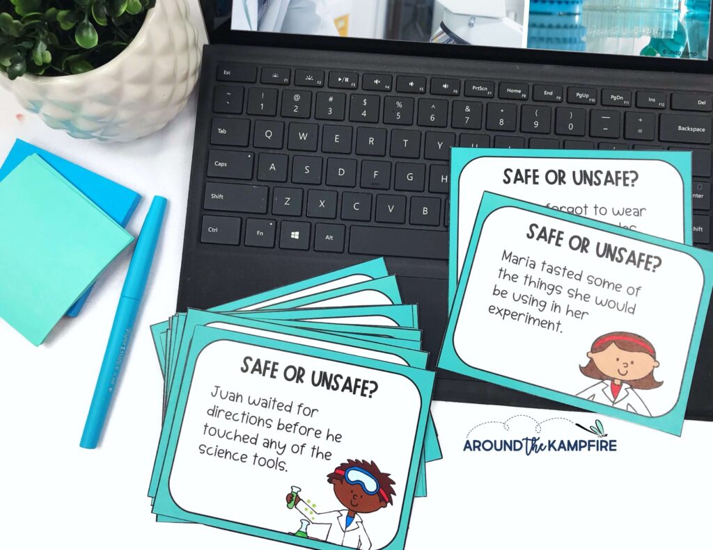 science safety task cards game for kids
