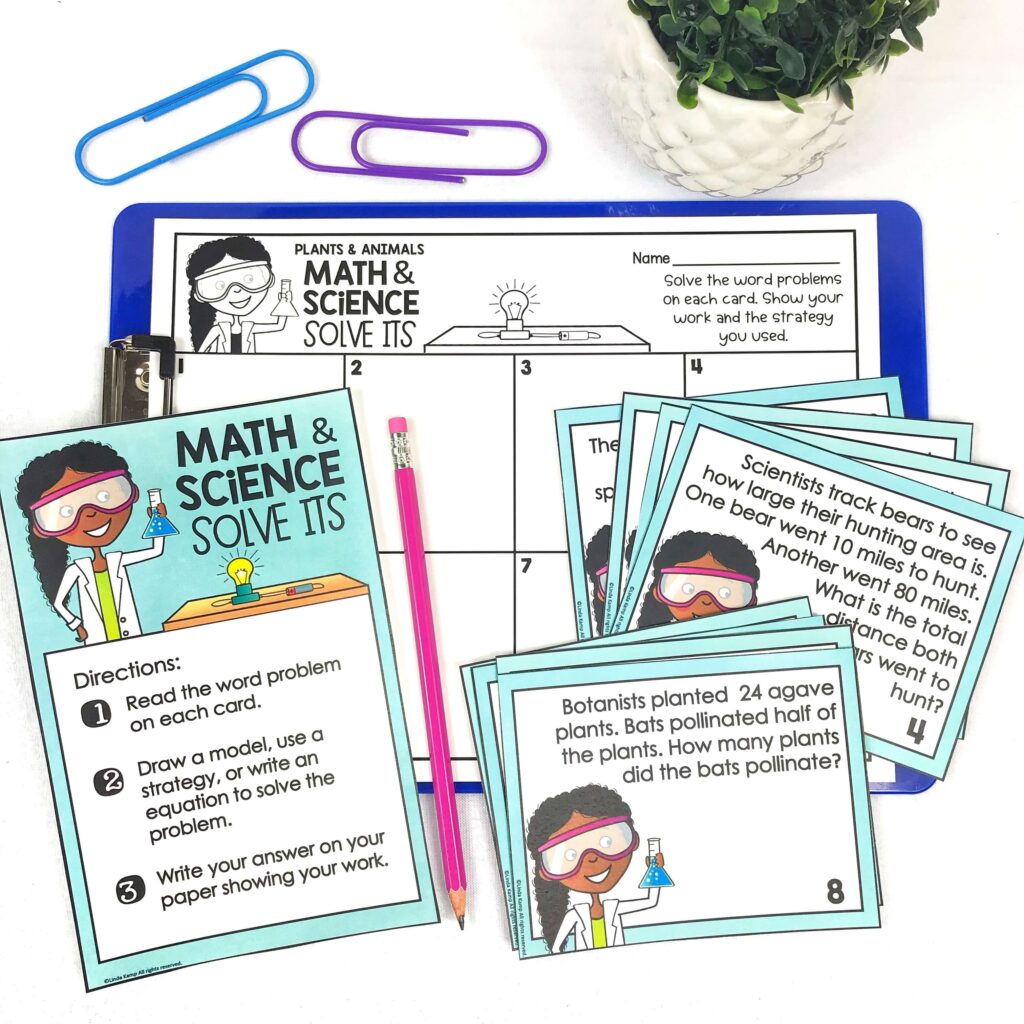 Math and science center activity cards