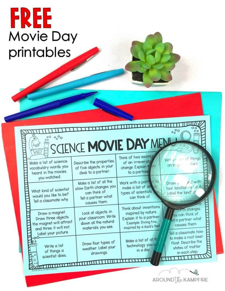 Free Science Movie Day Activities printables