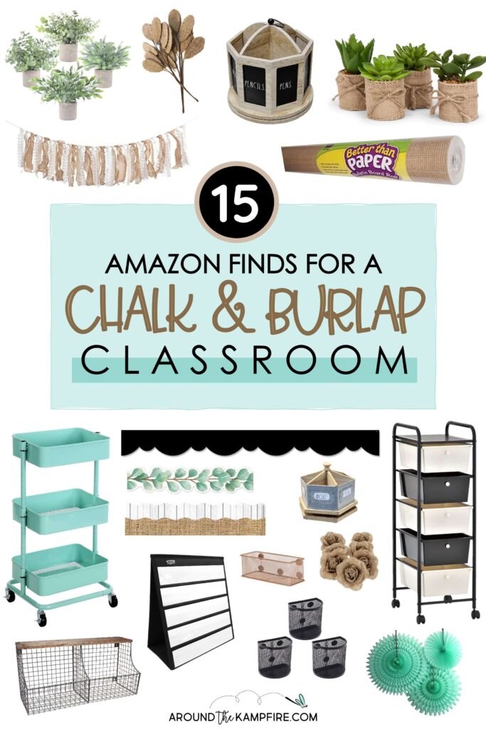 turquoise, black and burlap classroom decor on Amazon