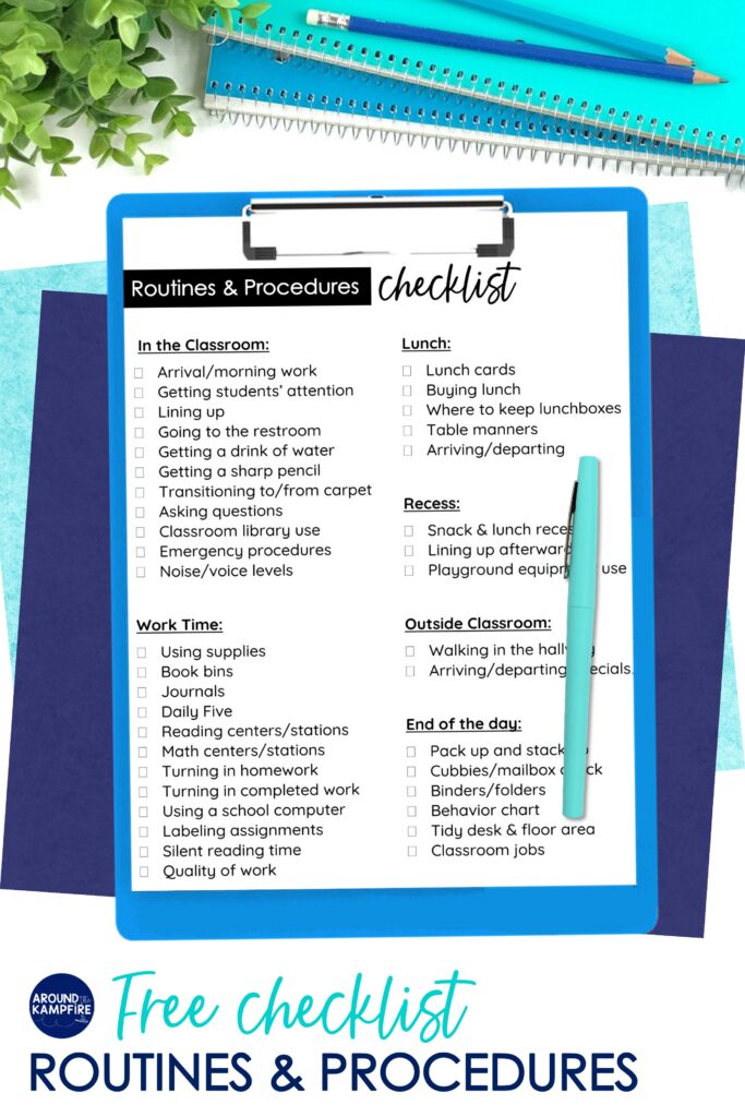 Free classroom routines and procedures checklist for teachers