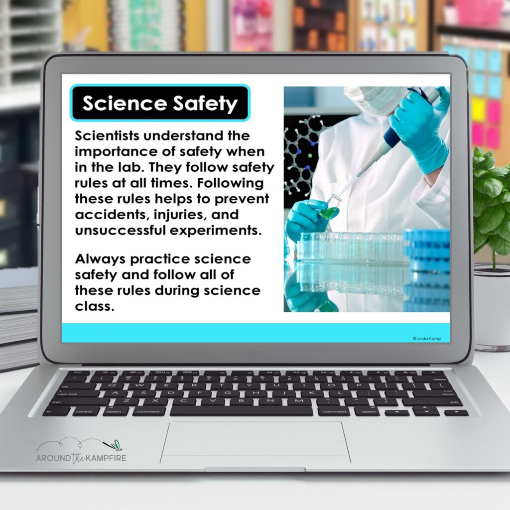 laptop with science safety powerpoint lesson