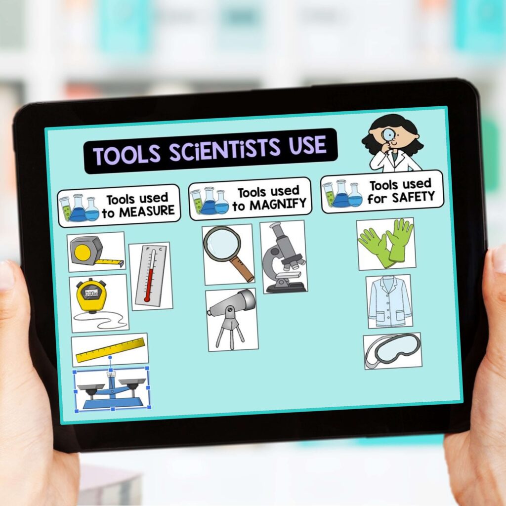 tablet with science tools activity