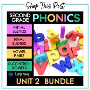 Second grade initial and final consonant blends, vowel pairs, and r-controlled vowels phonics bundle