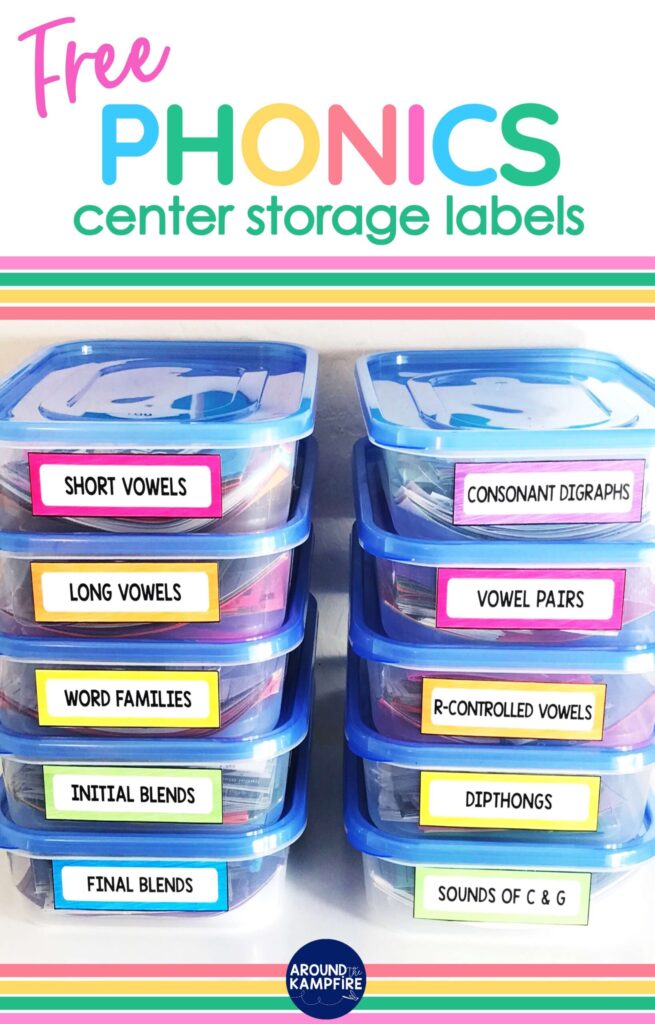 free phonics centers organizational labels