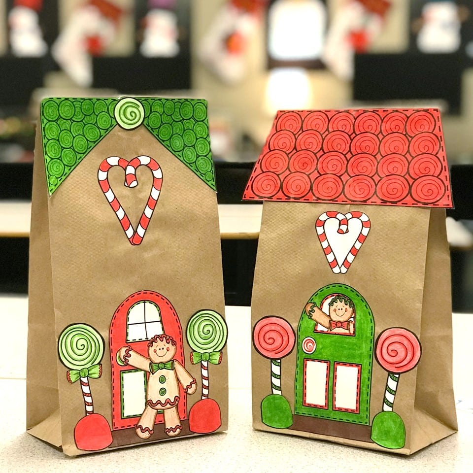 Gingerbread house made from paper lunch sack craft