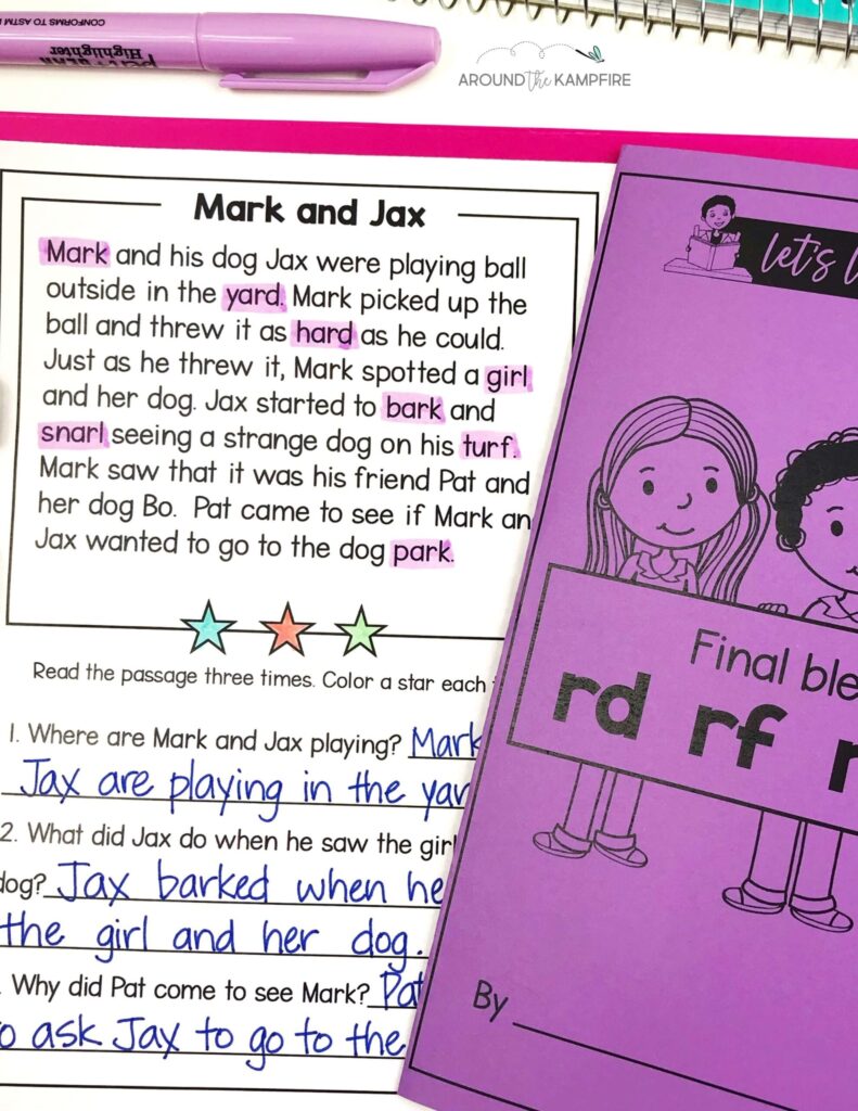 decodable phonics story with comprehension questions