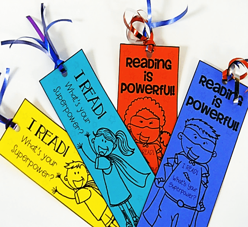 colorful superhero themed book marks
