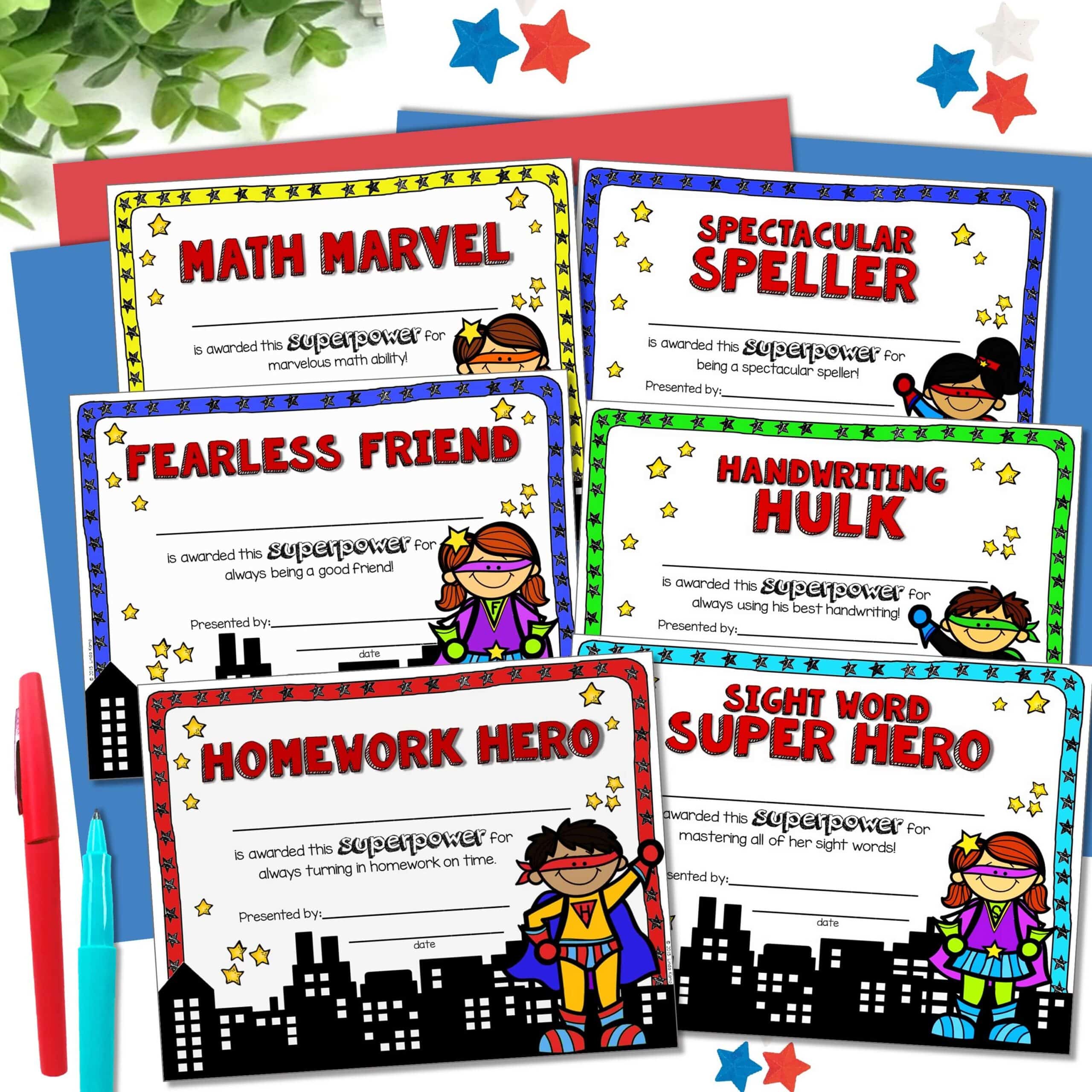 superhero themed student awards for the last week of school