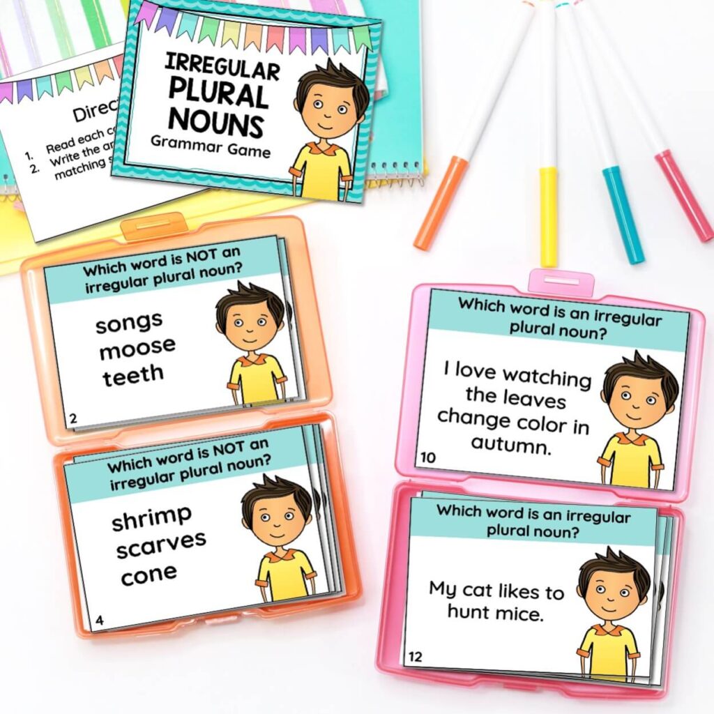 2nd grade irregular plural nouns task cards